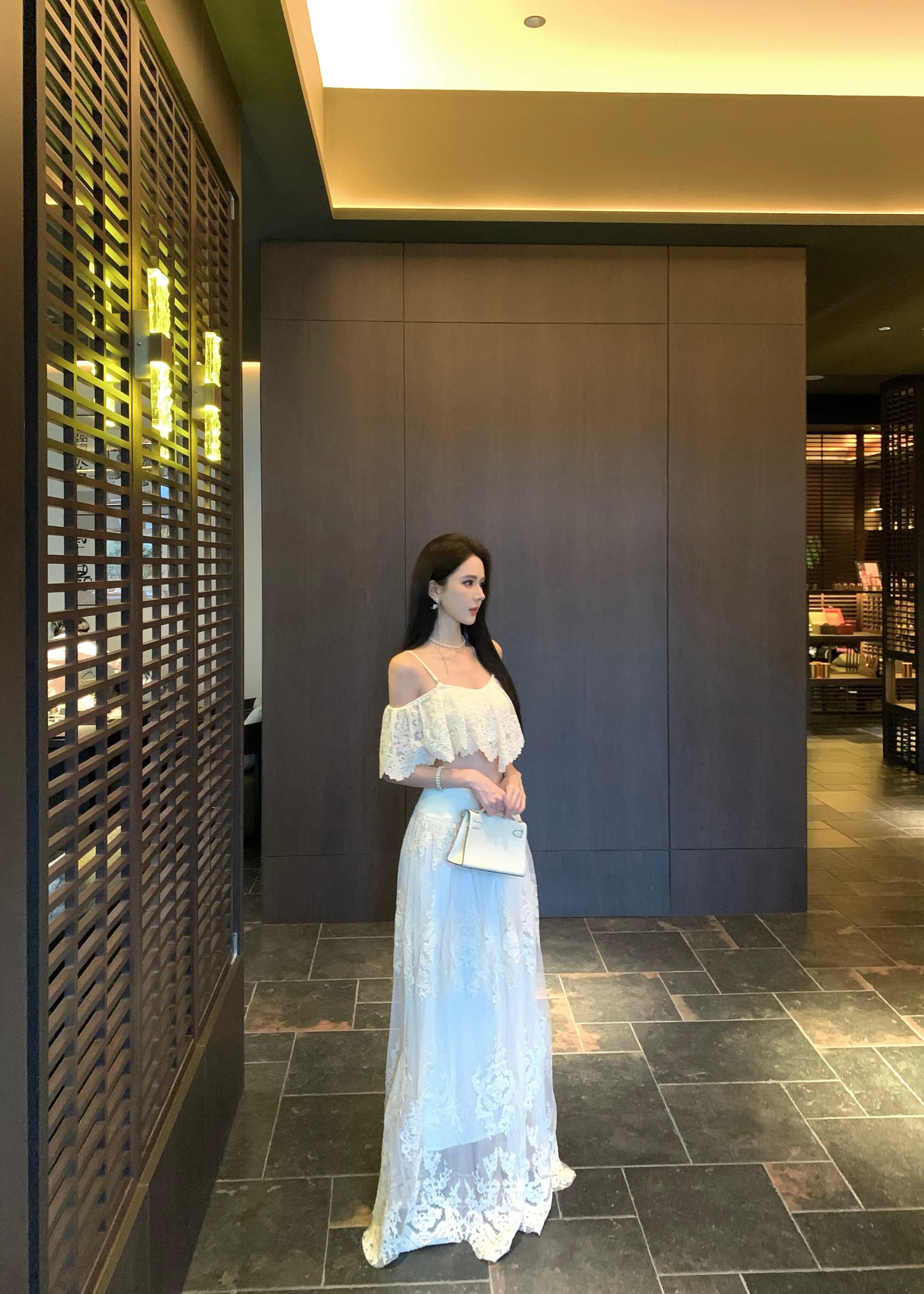 거룩한 토리 니켈 달빛 살구 색상 오프숄더 맨위 여성 여름 새로운 반신 롱 스커트 휴가 바람 세트 상세 이미지 2
