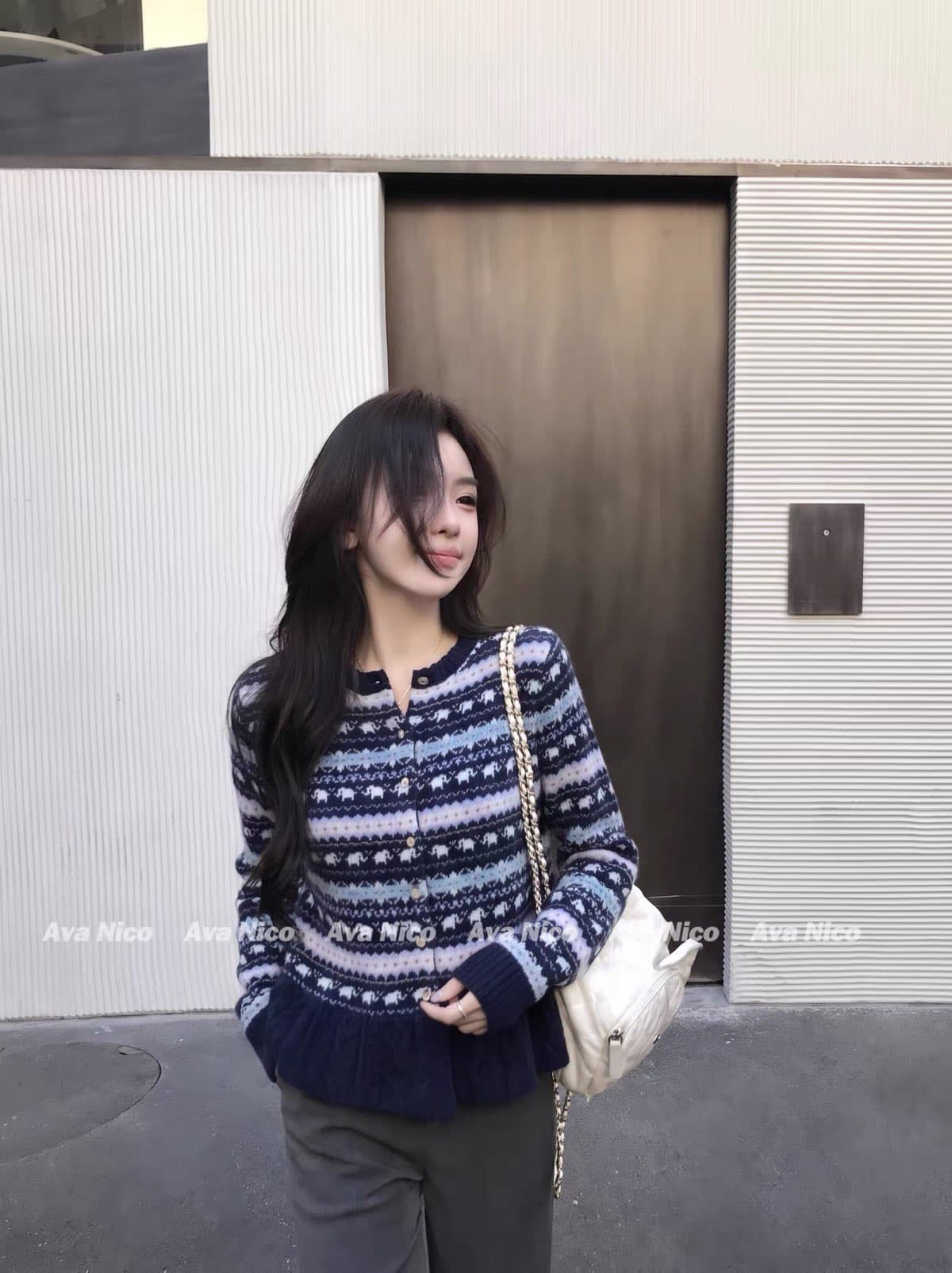 레트로 공정한 섬 자카드 치마 디자인 니트 오픈 가디건 가을 겨울 부드러운 찹쌀 양모 스웨터 코트 이미지 3