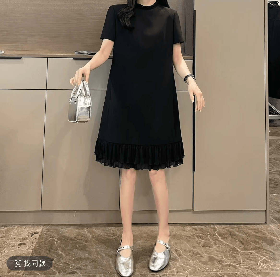 슬림해 보이는 검정색 프릴 드레스 2026 여름 여성 의류 아메리칸 연인 치마 상세 이미지 2