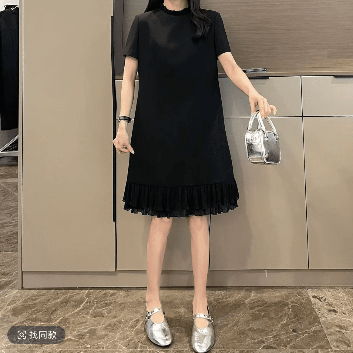 슬림해 보이는 검정색 프릴 드레스 2026 여름 여성 의류 아메리칸 연인 치마 상세 이미지 5