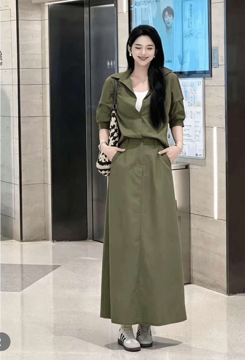 오래된 돈 바람 키 큰 남자 여름 디자인 센스 하이웨이스트 슬림해 보이는 Chic 중간 소매 셔츠 드레스 이미지 3