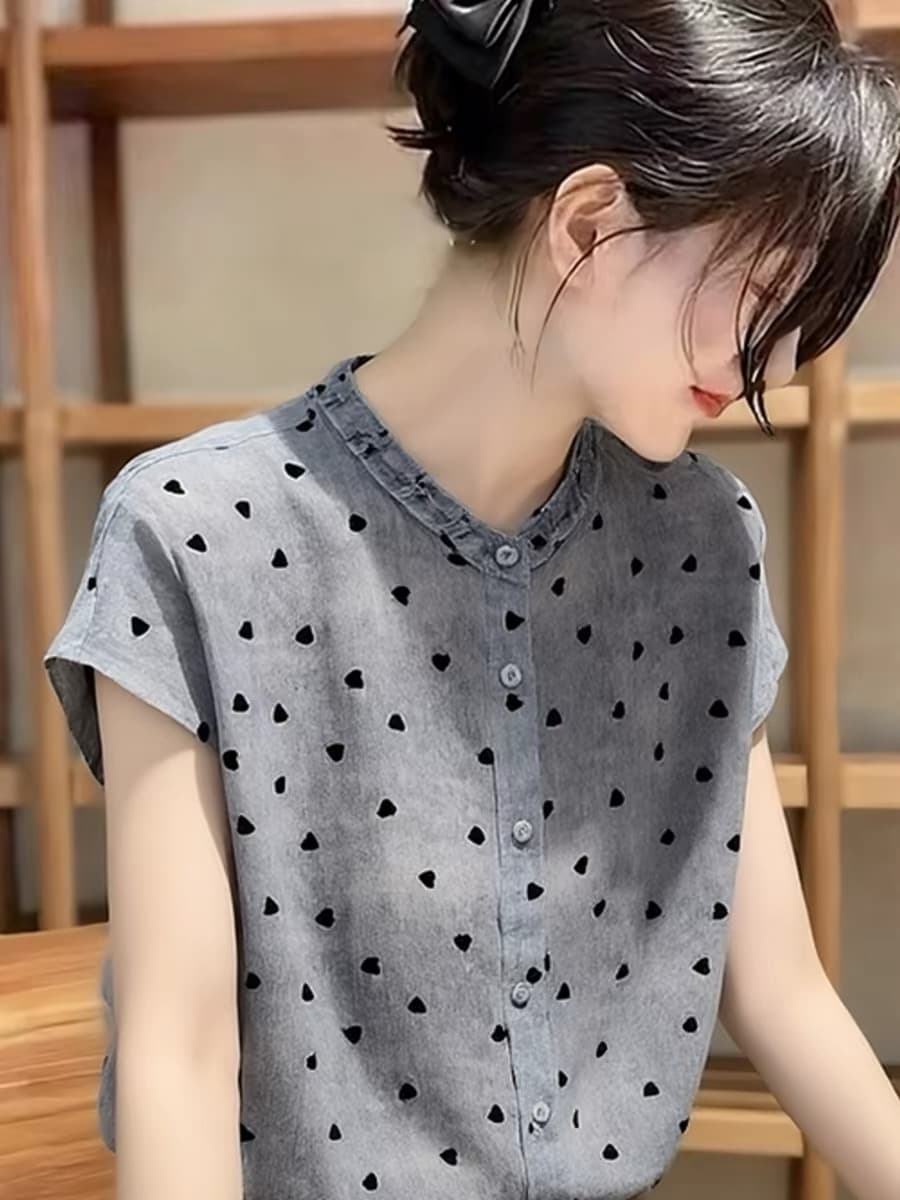 프랑스식 품격 빛 요리 한 바람 도트 무늬 반팔 여성 셔츠 2026 여름 새로운 Chic 슈퍼 잘 생긴 루즈핏 맨위 트렌디