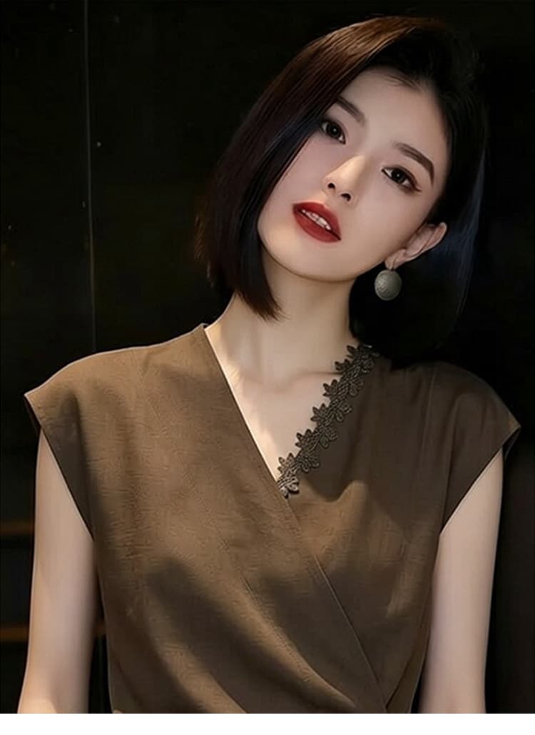 미니멀리즘 불규칙 레트로 여성 셔츠 여름 2026 년 새로운 외국 가스 다용도 반팔 디자인 센스 작은 대중 셔츠 상세 이미지 4