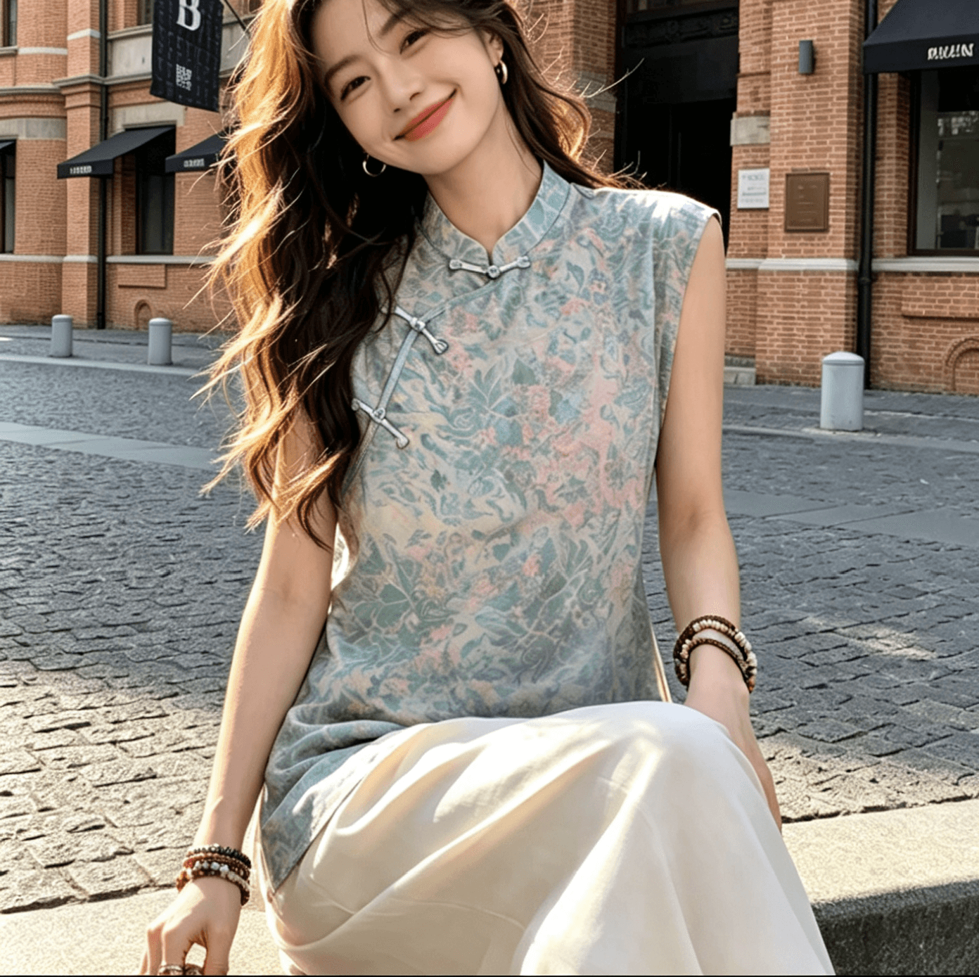 민소매 맨위 중국풍 여성 여름 국풍 스탠드 칼라 단추 출퇴근 품격 작은 셔츠 이미지 2