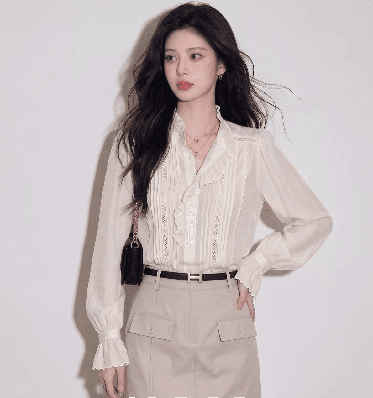 높음 지혜 센스 착용 가져 가라. 2026 빛 사람들 코치 분위기 센스 프랑스식 프릴 셔츠 반신 스커트 투피스 슈트 여성 가을 이미지 3