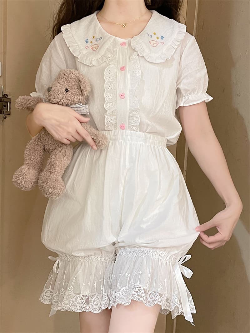 실사 정가 일본식 부드러운 자매 봄 여름 lolita 레이스 레이스 호박 바지 순면 한푸 만나는 배기 바지 이미지 3