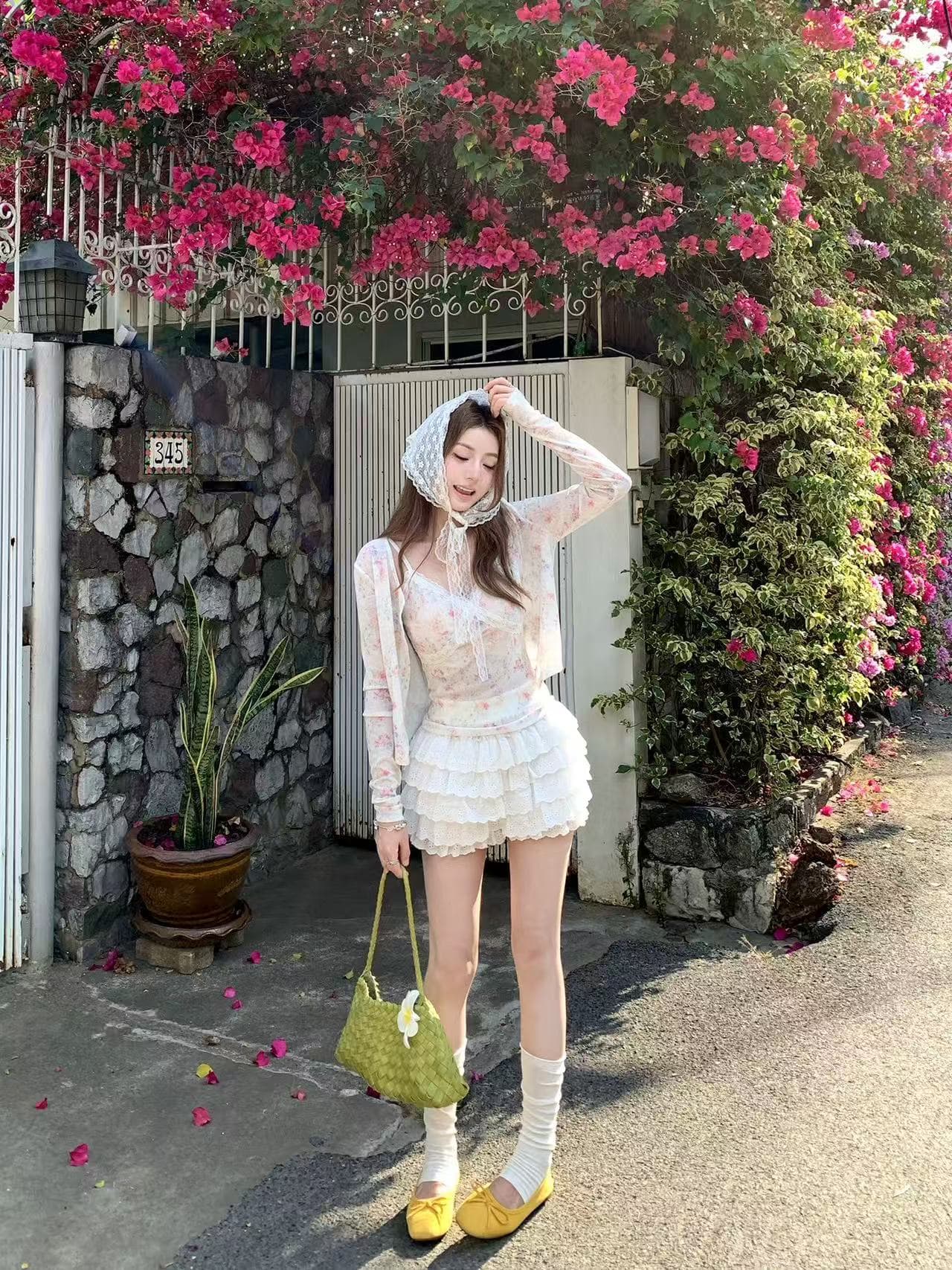 정가 멜라루카 케이크 자수 레이스 레이스 케이크 짧은 치마바지 허리밴드 이미지 3