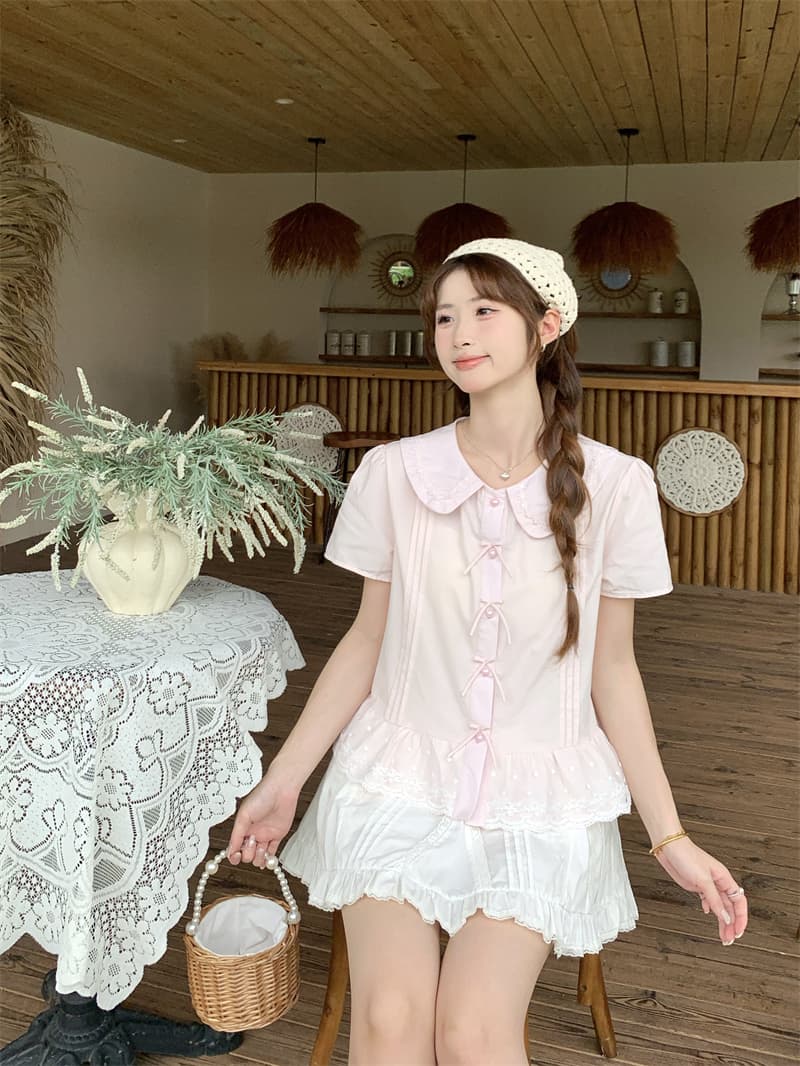 실사 정가 jk 여름 새로운 베이비 칼라 자수 반팔 여성 셔츠 귀여운 달콤함 맨위 반신 스커트 상세 이미지 9