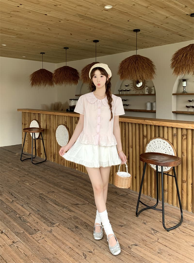 실사 정가 jk 여름 새로운 베이비 칼라 자수 반팔 여성 셔츠 귀여운 달콤함 맨위 반신 스커트 상세 이미지 11