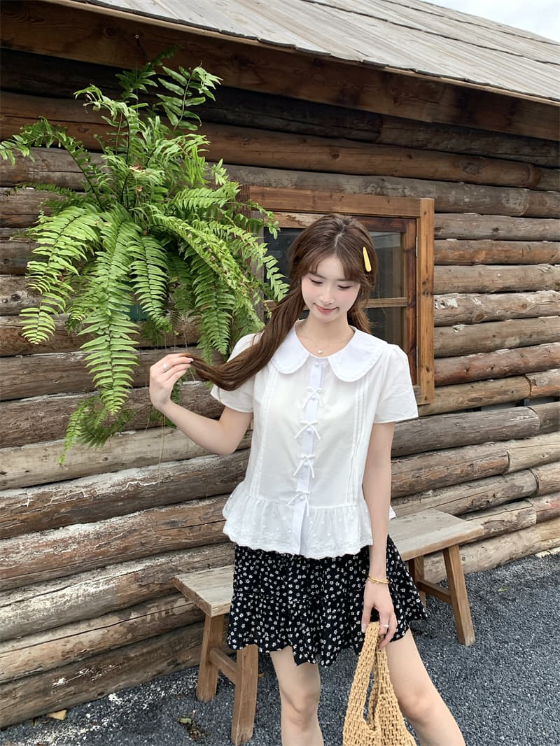 실사 정가 jk 여름 새로운 베이비 칼라 자수 반팔 여성 셔츠 귀여운 달콤함 맨위 반신 스커트 상세 이미지 19