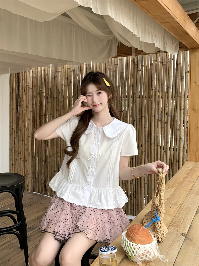 실사 정가 jk 여름 새로운 베이비 칼라 자수 반팔 여성 셔츠 귀여운 달콤함 맨위 반신 스커트 상세 이미지 3