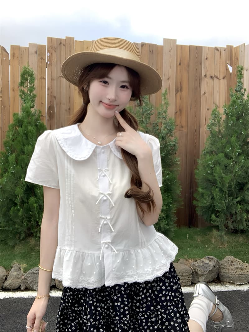 실사 정가 jk 여름 새로운 베이비 칼라 자수 반팔 여성 셔츠 귀여운 달콤함 맨위 반신 스커트 상세 이미지 20