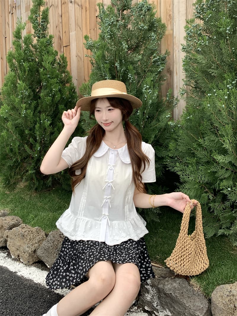 실사 정가 jk 여름 새로운 베이비 칼라 자수 반팔 여성 셔츠 귀여운 달콤함 맨위 반신 스커트 상세 이미지 21