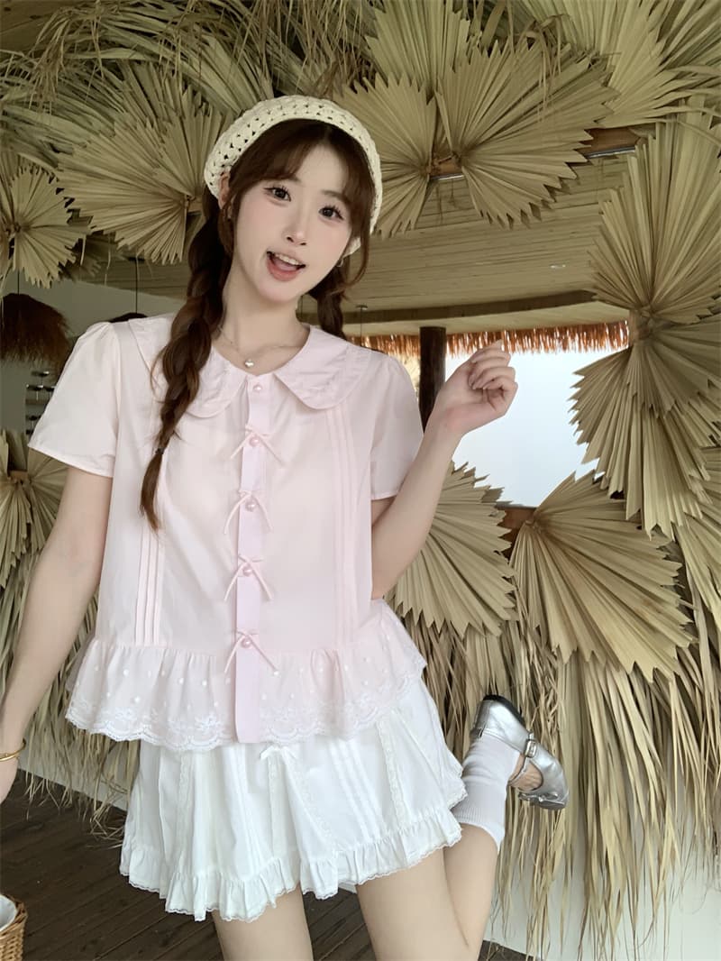 실사 정가 jk 여름 새로운 베이비 칼라 자수 반팔 여성 셔츠 귀여운 달콤함 맨위 반신 스커트 상세 이미지 23