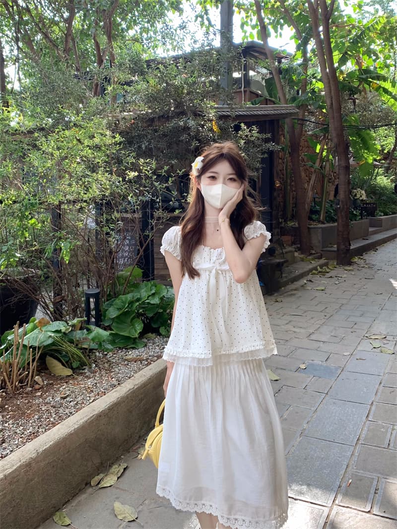 실사 정가 광장 칼라 인형 센스 거품 소매 달콤한 자매 루즈핏 연령 감소 경기 리본 맨위 상세 이미지 6