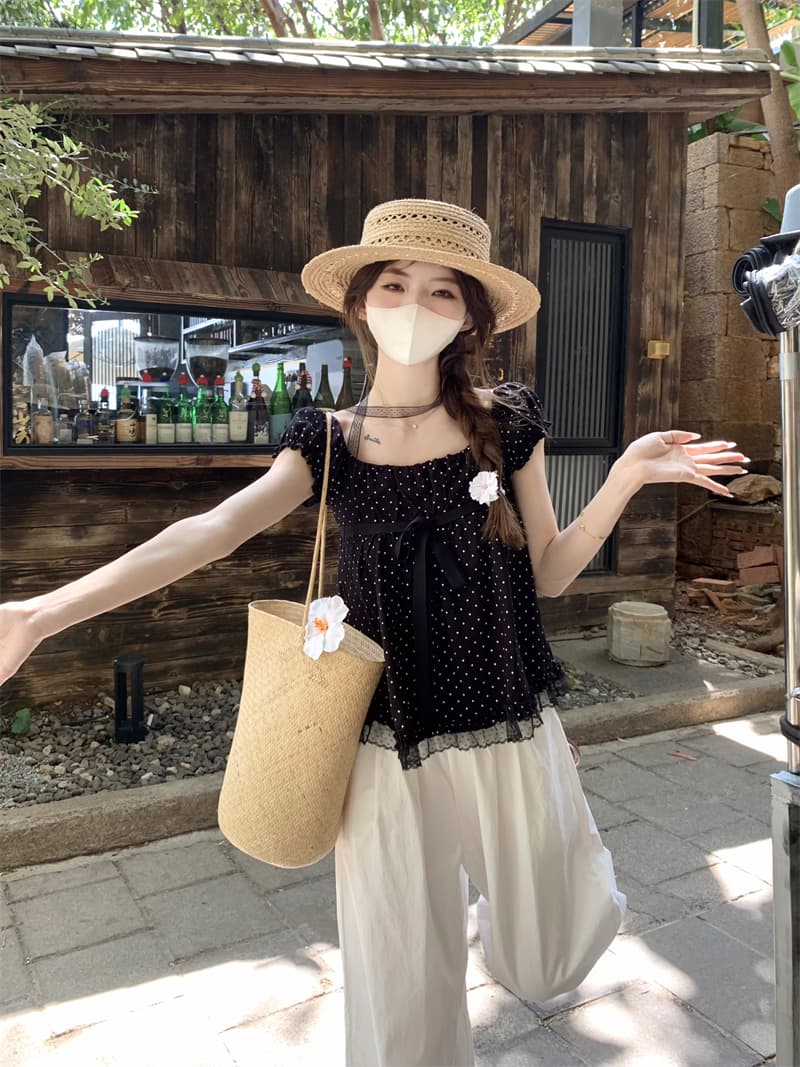 실사 정가 광장 칼라 인형 센스 거품 소매 달콤한 자매 루즈핏 연령 감소 경기 리본 맨위 상세 이미지 11