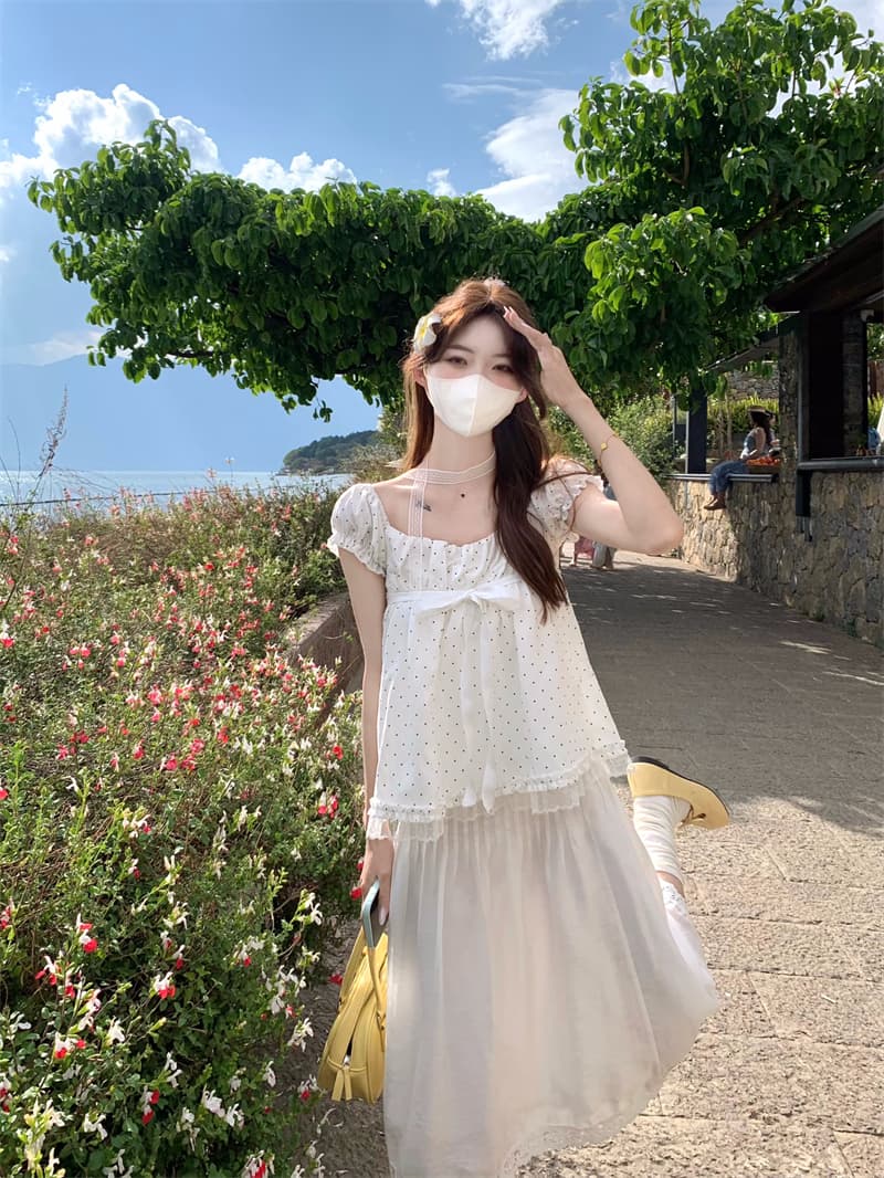 실사 정가 광장 칼라 인형 센스 거품 소매 달콤한 자매 루즈핏 연령 감소 경기 리본 맨위 이미지 2