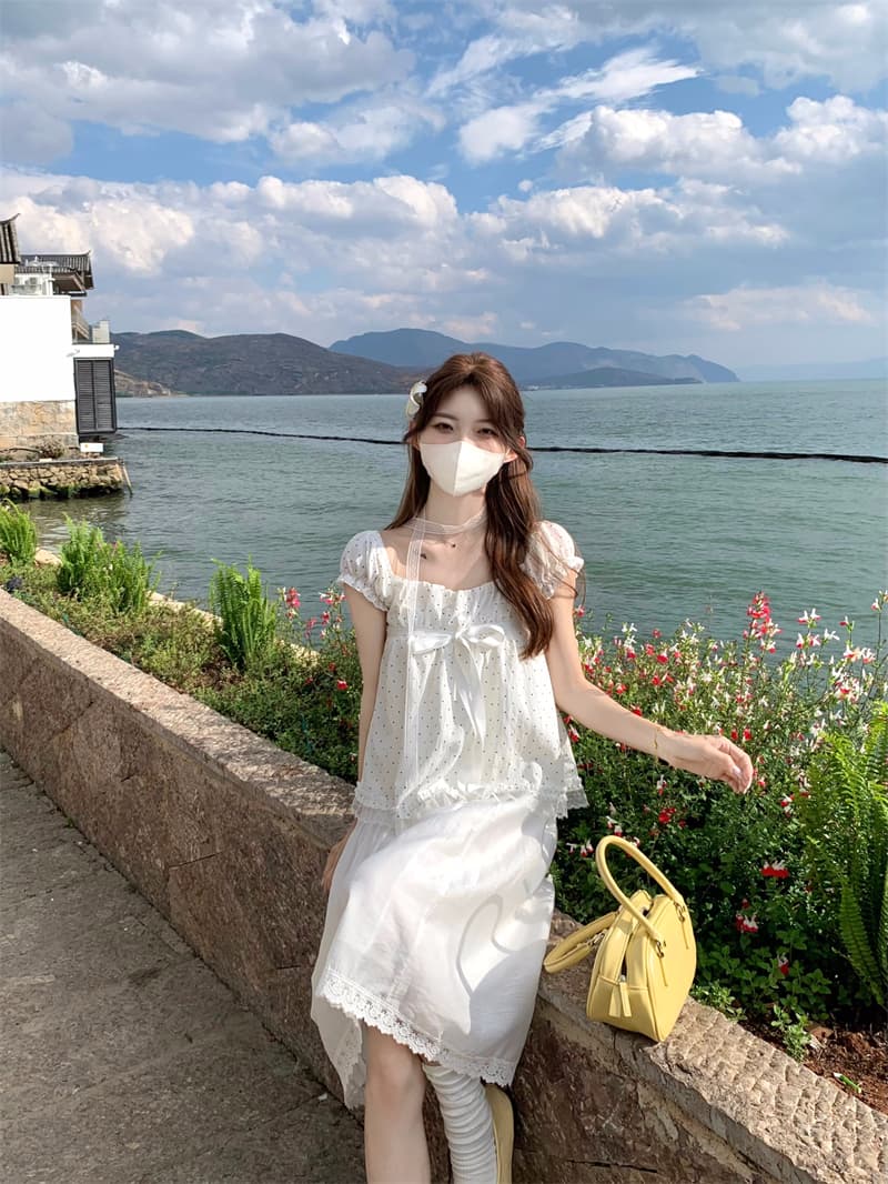 실사 정가 광장 칼라 인형 센스 거품 소매 달콤한 자매 루즈핏 연령 감소 경기 리본 맨위 상세 이미지 7