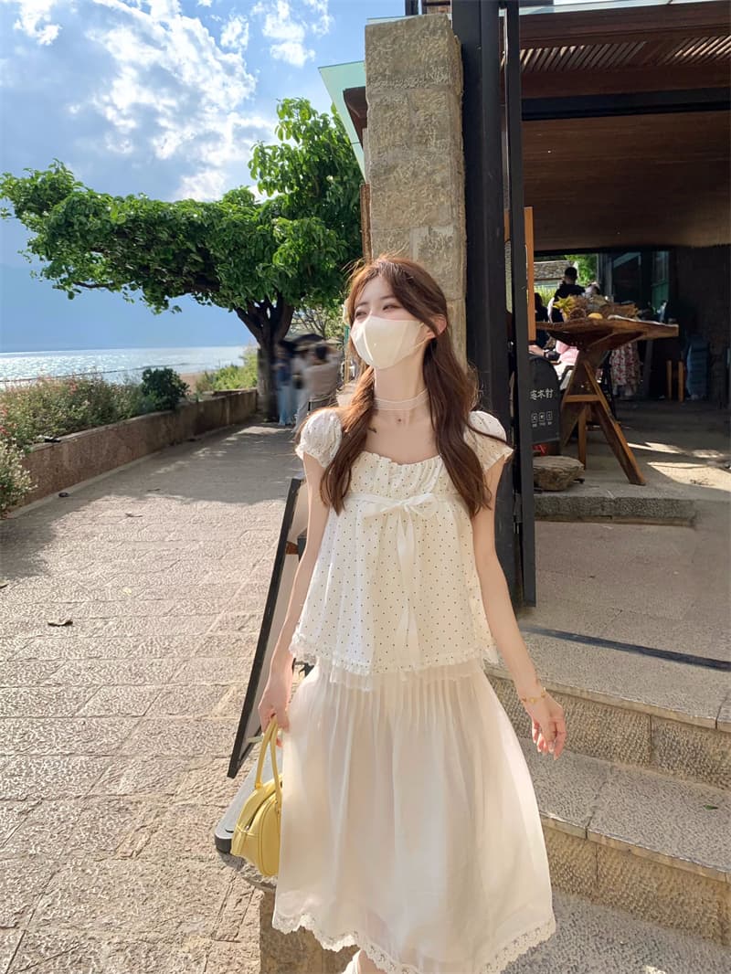 실사 정가 광장 칼라 인형 센스 거품 소매 달콤한 자매 루즈핏 연령 감소 경기 리본 맨위 상세 이미지 9