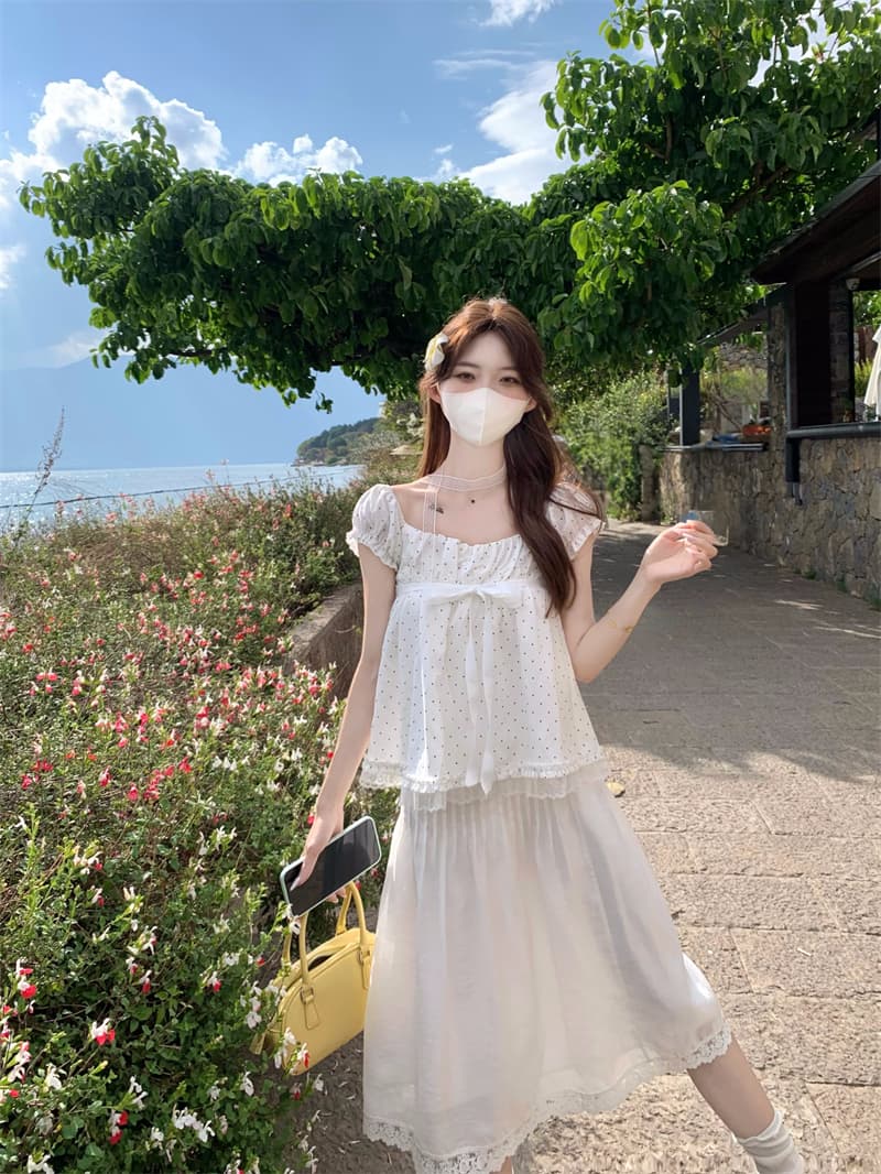 실사 정가 광장 칼라 인형 센스 거품 소매 달콤한 자매 루즈핏 연령 감소 경기 리본 맨위 상세 이미지 10