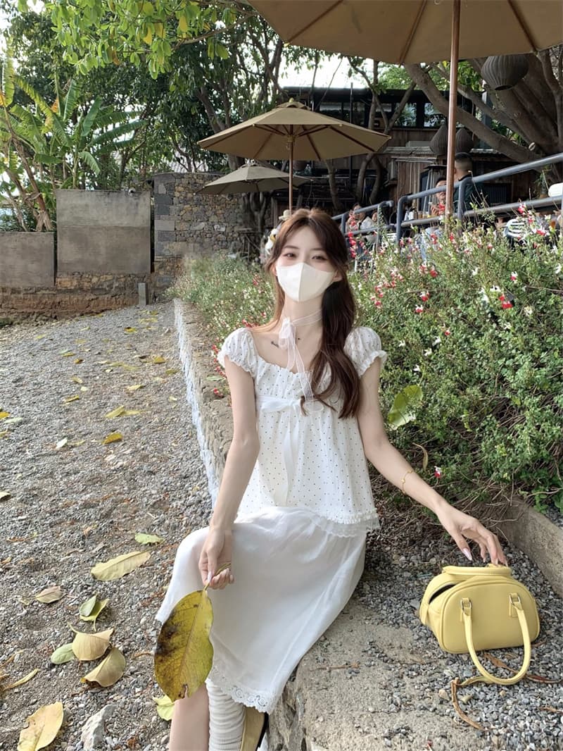 실사 정가 광장 칼라 인형 센스 거품 소매 달콤한 자매 루즈핏 연령 감소 경기 리본 맨위 상세 이미지 21