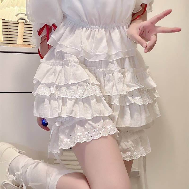 실사 정가 호박 바지 lolita 어둠 곡물 자카드 순면 다중 레이어 안전 바지 로리타 노출 방지 케이지 바지 이미지 6