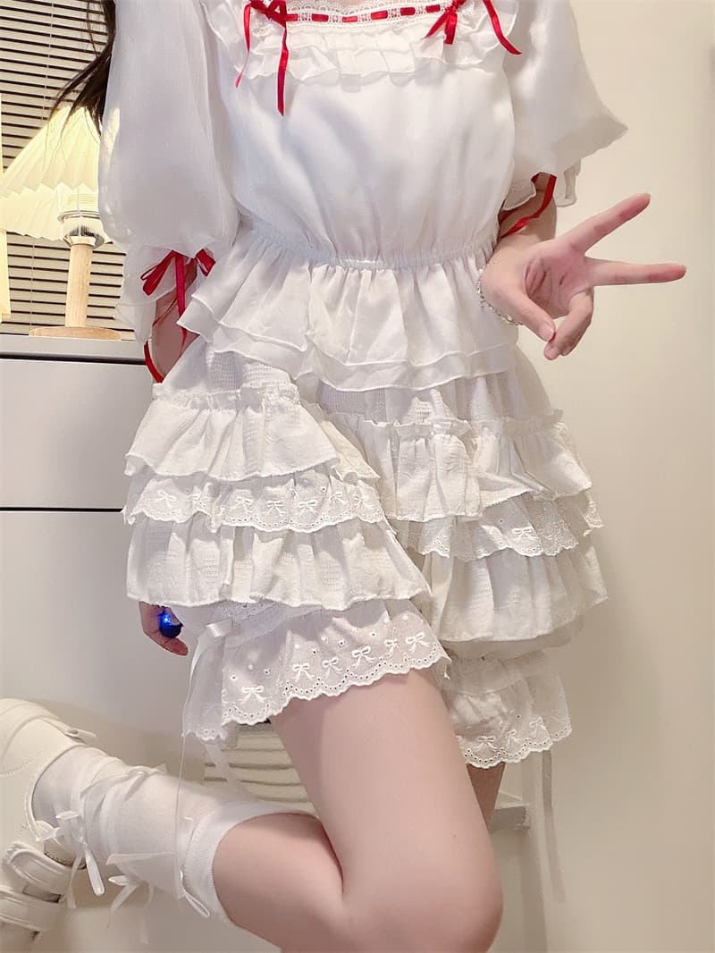 실사 정가 호박 바지 lolita 어둠 곡물 자카드 순면 다중 레이어 안전 바지 로리타 노출 방지 케이지 바지 상세 이미지 4