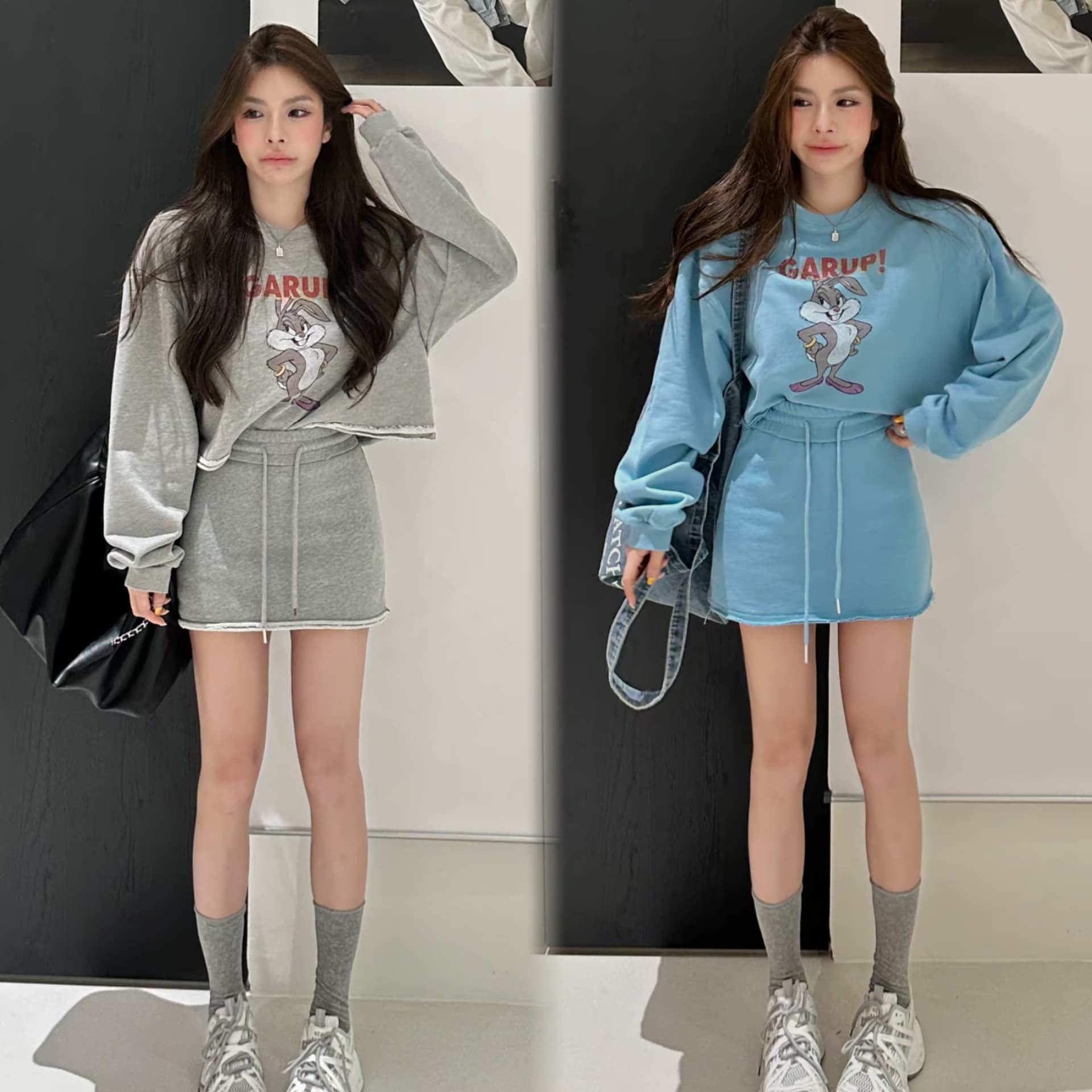 huihui 이른 가을 새로운 만화 패턴 쇼트 스타일 후드티 여성 한 부서 외국 가스 세트