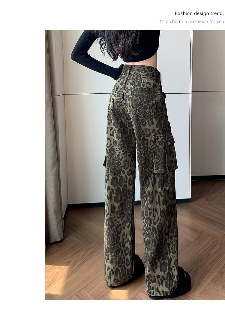 대 물품 실사 레오파드 무늬 카모플라주 워크웨어 팬츠 여성 2026 봄 여름 아메리칸 핫걸 바람 없음 폭탄 좋은 면 여성 청바지 상세 이미지 25