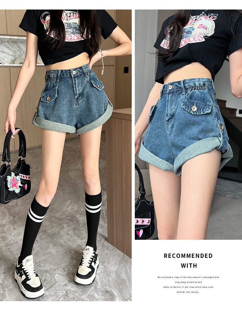 실사 디자인 센스 레트로 블루 데님 넓은 다리가 짧다. 바지 여성 2026 여름 루즈핏 슬림해 보이는 핫걸 핫 바지 축소 바지 트렌디 상세 이미지 24