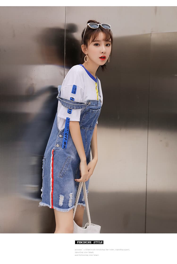 실사 패션 다용도 찢어진 부분 데님 스커트 여성 2026 년 봄 여름 한국 스타일 소녀 바람 디스플레이 높음 슬림해 보이는 멜빵 스커트 상세 이미지 14