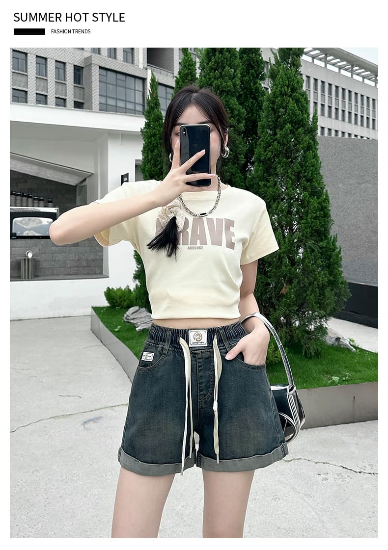 실사 자수 루즈핏 허리 데님 반바지 2026 봄 여름 한국 스타일 뒤집다 측면 학생 와이드 레그 팬츠 하렘 바지 핫 바지 상세 이미지 17