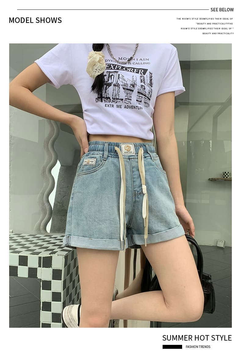 실사 자수 루즈핏 허리 데님 반바지 2026 봄 여름 한국 스타일 뒤집다 측면 학생 와이드 레그 팬츠 하렘 바지 핫 바지 상세 이미지 27