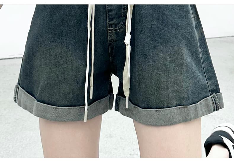 실사 자수 루즈핏 허리 데님 반바지 2026 봄 여름 한국 스타일 뒤집다 측면 학생 와이드 레그 팬츠 하렘 바지 핫 바지 상세 이미지 34