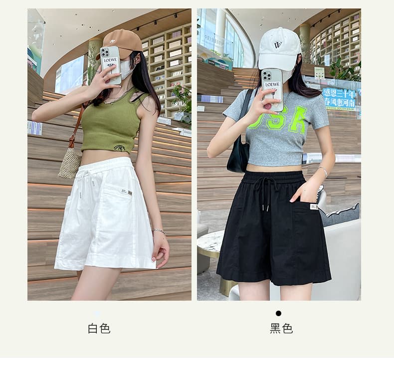 실사 면 린넨 넓은 다리가 짧다. 바지 여성 2026 여름 한국 스타일 캐주얼 루즈핏 허리 다용도 얇고 가벼운 통기성 슬림해 보이는 핫 바지 상세 이미지 4