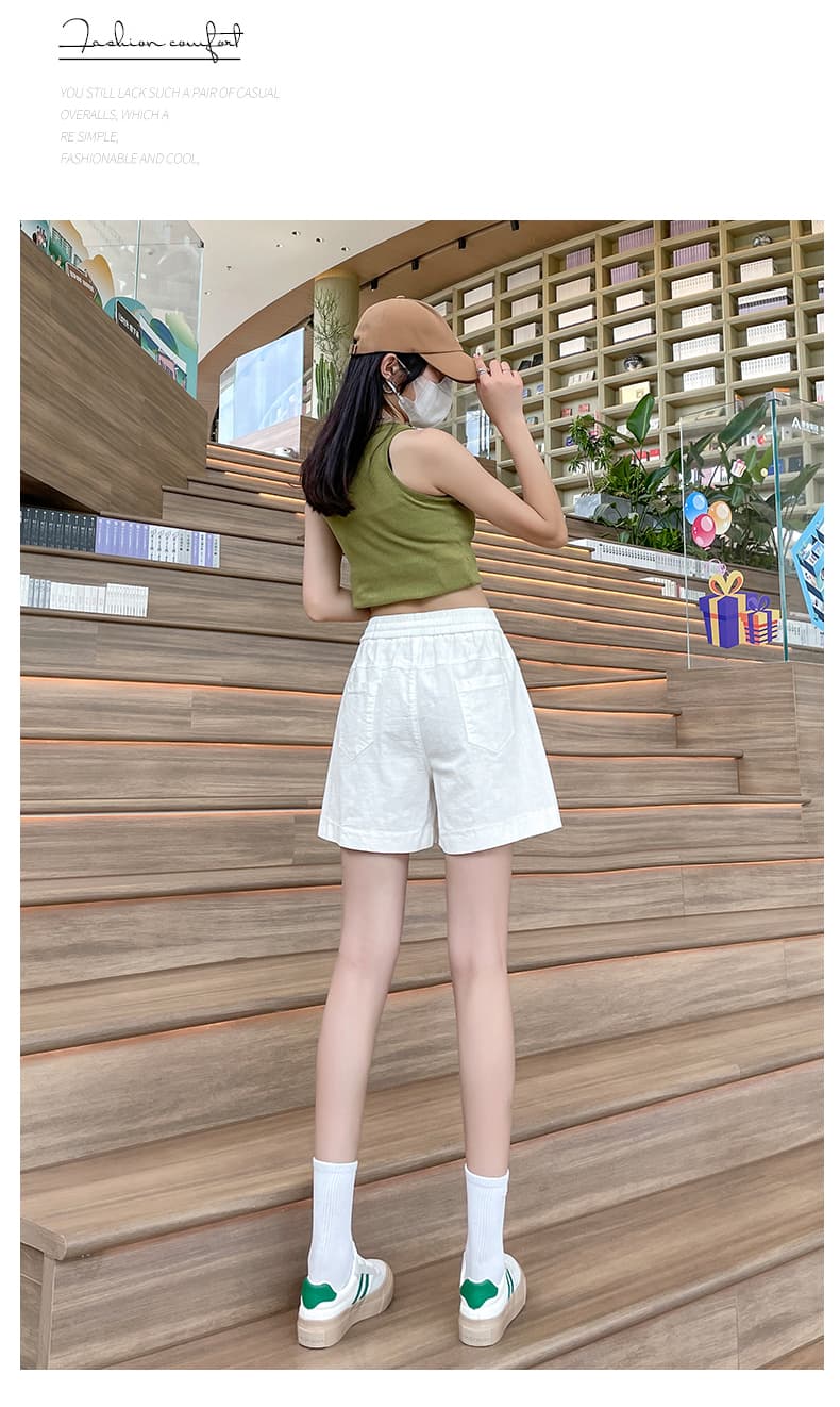 실사 면 린넨 넓은 다리가 짧다. 바지 여성 2026 여름 한국 스타일 캐주얼 루즈핏 허리 다용도 얇고 가벼운 통기성 슬림해 보이는 핫 바지 상세 이미지 34