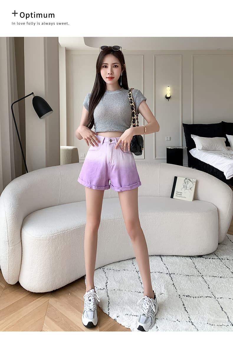 실사 배색 그라데이션 데님 넓은 다리가 짧다. 바지 여성 2026 여름 한국 스타일 새로운 하이웨이스트 슬림해 보이는 작은 키 핫 바지 상세 이미지 23