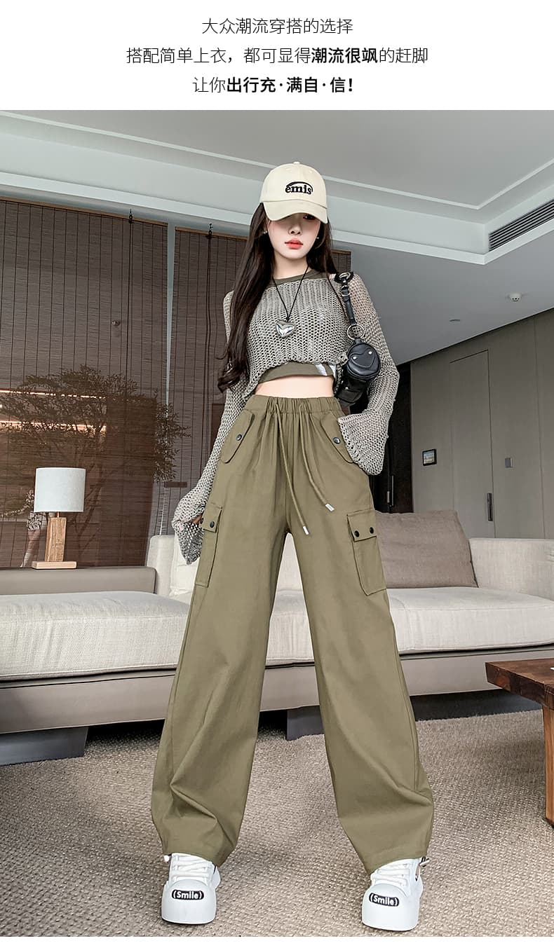 실사 레트로 아메리칸 캐주얼 바지 여성 2026 봄 여름 워크웨어 기타 주머니 디자인 좁은 섹션 조거 펌프 로프 와이드 레그 팬츠 상세 이미지 24