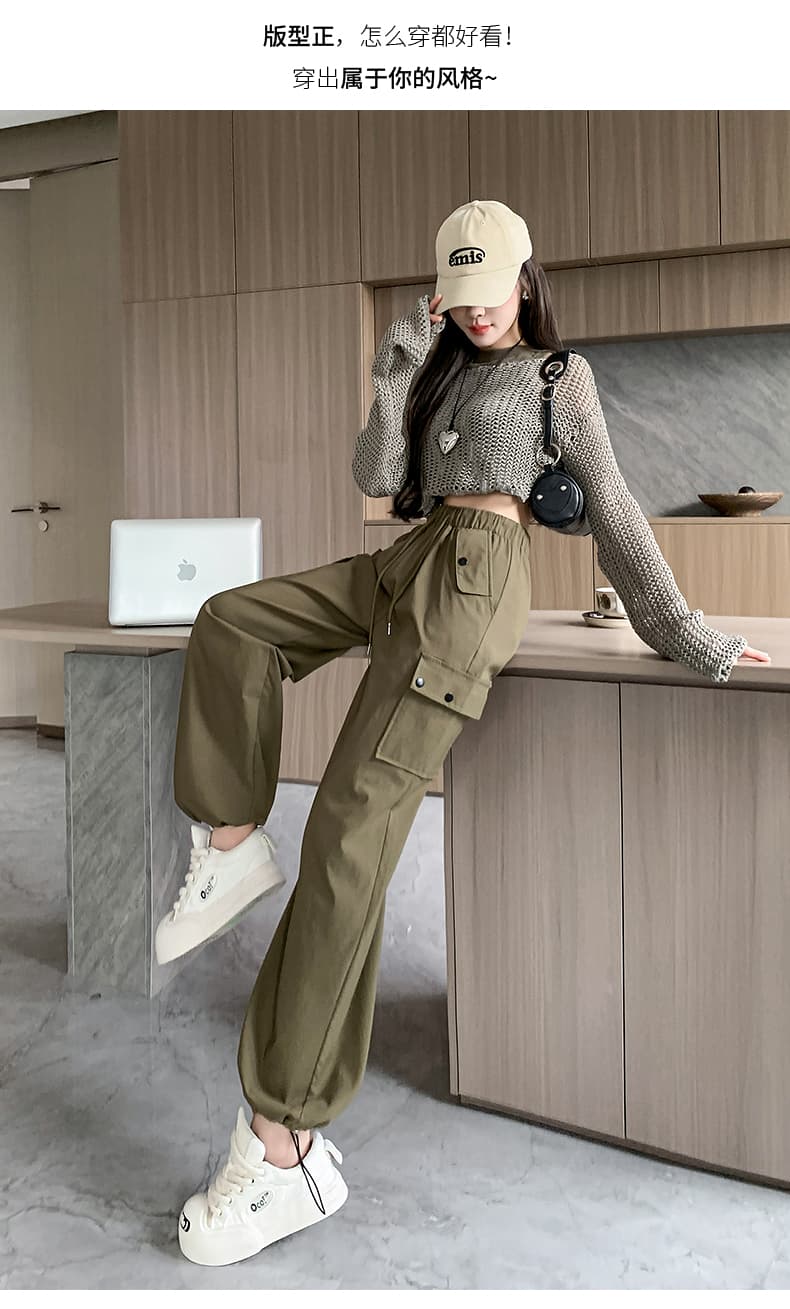 실사 레트로 아메리칸 캐주얼 바지 여성 2026 봄 여름 워크웨어 기타 주머니 디자인 좁은 섹션 조거 펌프 로프 와이드 레그 팬츠 상세 이미지 27