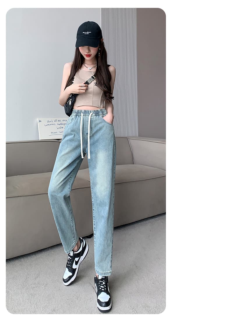 실사 슈퍼 화재 얼굴 그림 레트로 블루 청바지 2026 봄 여름 한국 스타일 루즈핏 허리 스트레이트 아빠 할란 긴 바지 상세 이미지 16