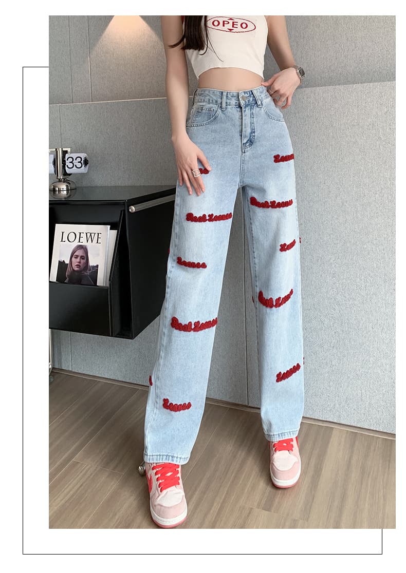 실사 하이웨이스트 배색 자수 데님 하렘 바지 여성 2026 가을 한국 스타일 슬림해 보이는 아빠 넓은 다리 9부 바지 트렌디 상세 이미지 15