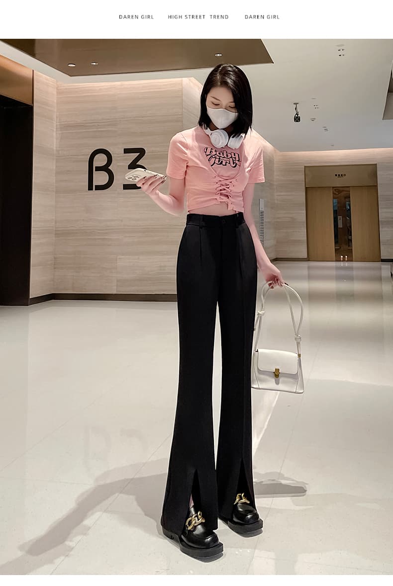 실사 캐주얼 디스플레이 높음 슬림해 보이는 도루 센스 와이드 레깅스 바지 2026 가을 한국 스타일 하이웨이스트 트임 부츠컷 정장 바지 여성 상세 이미지 32