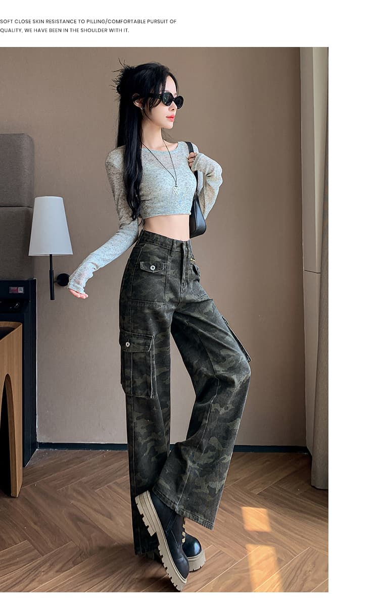 대 물품 실사 없음 폭탄 좋은 면 청바지 여성 2026 가을 겨울철 아메리칸 핫걸 바람 종류 레오파드 무늬 카모플라주 워크웨어 팬츠 상세 이미지 18
