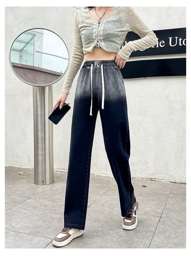 실사 허리밴드 데님 와이드 레깅스 바지 2026 가을 겨울 한국 스타일 털이 있는 하이웨이스트 도루 센스 좁은 섹션 스트레이트 아빠 바지 상세 이미지 25