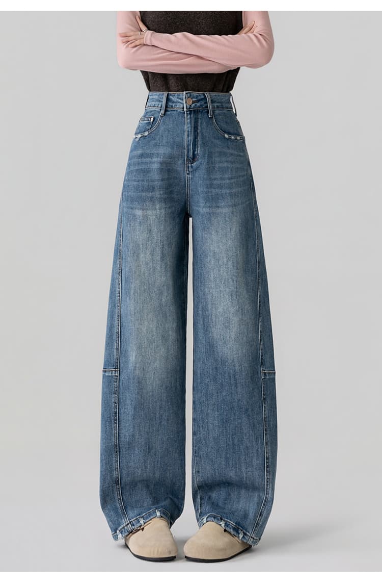실사 신축성 넓은 다리 청바지 여성 2026 가을 한국 스타일 바람 리프트 팔 복부 수축 루즈핏 표지 고기 슬림해 보이는 모통이 칼 바지 상세 이미지 17