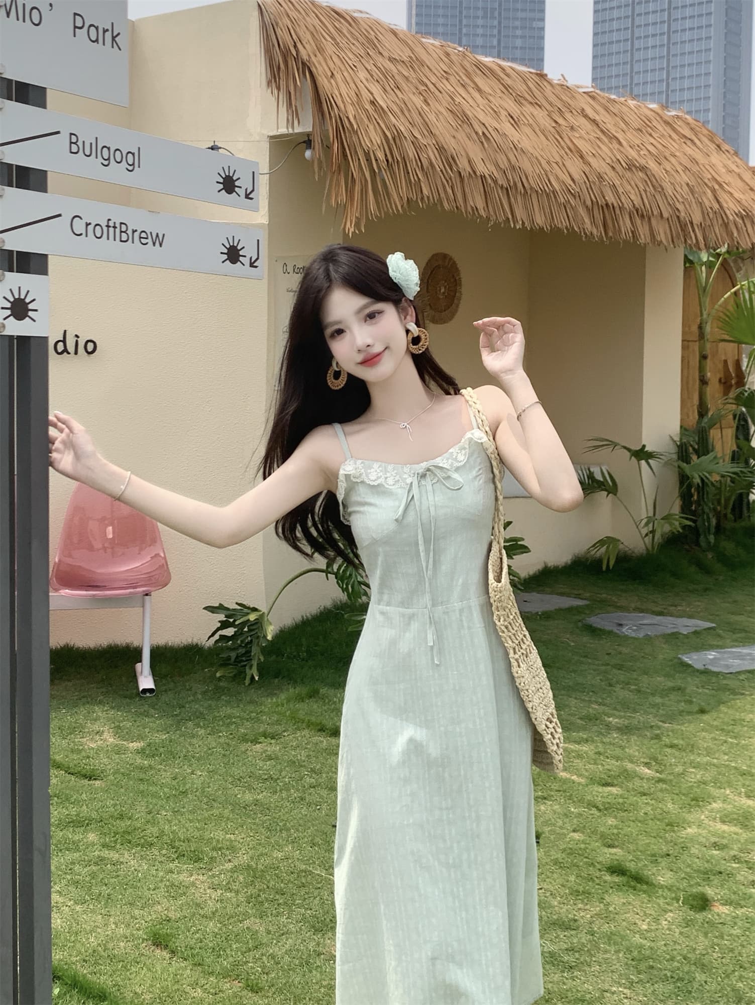 실사 지금 지금 빅 사이즈 봄 여름 새로운 홀로우 아웃 재킷 오픈 가디건 슬립 레이스 조각 드레스 소녀 세트 상세 이미지 13