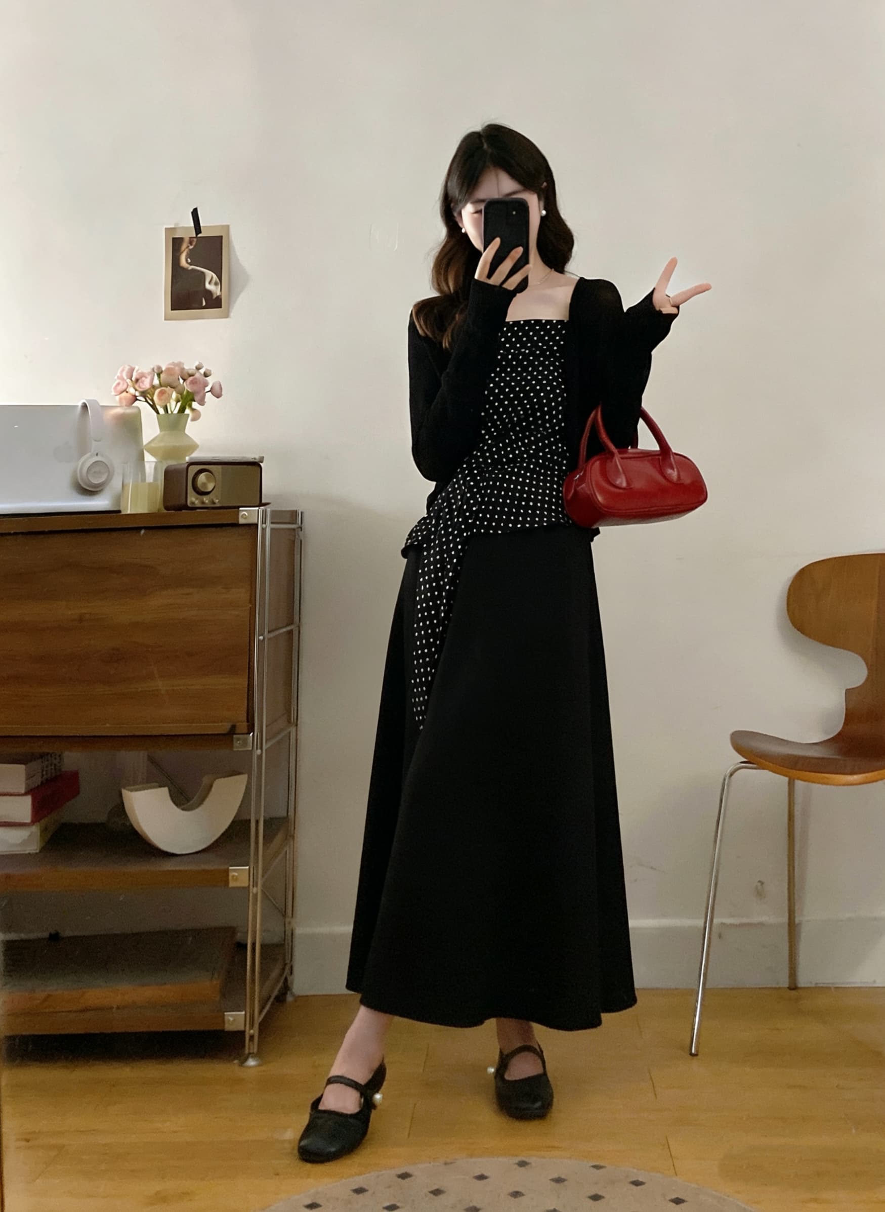 실사 지금 지금 여름 새로운 얼음 실크 자외선 차단 오픈 가디건 프랑스식 레트로 도트 무늬 슬림해 보이는 반신 스커트 세 조각 세트 상세 이미지 11