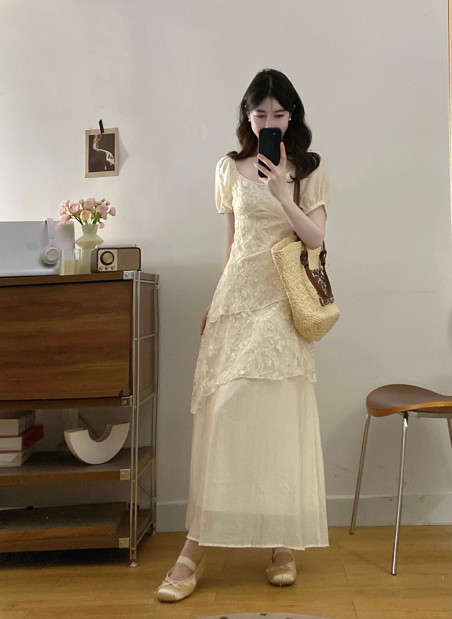 실사 지금 지금 빅 사이즈 여름 슬림해 보이는 반팔 레이스 조각 롱 스커트 다중 레이어 케이크 드레스 착용 가져 가라. 드레스 상세 이미지 4