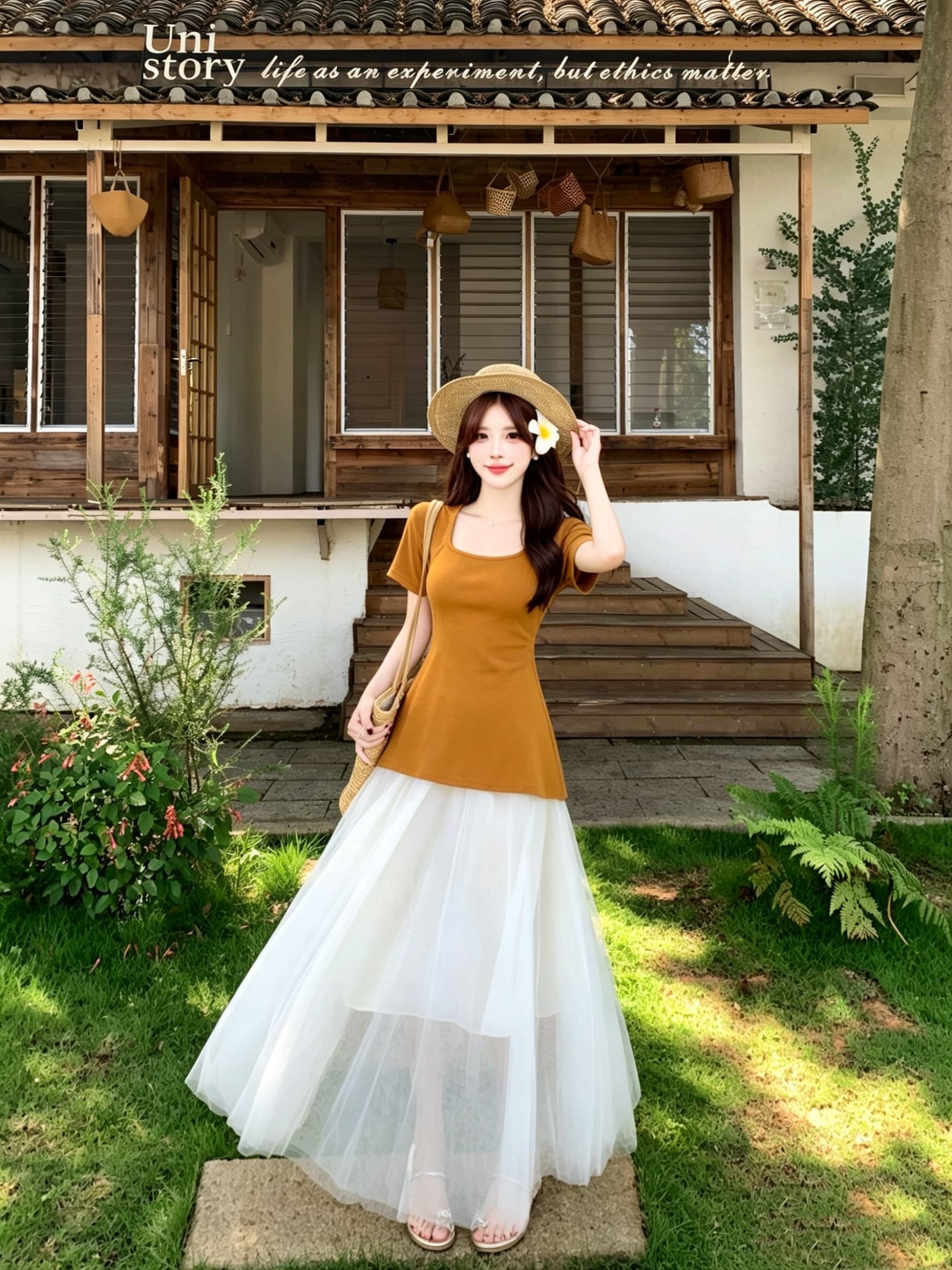 실사 빅 사이즈 여름 새로운 슬림해 보이는 반팔 허리 수축 맨위 망사 치마 휴가 요정 치마 투피스 슈트 상세 이미지 7