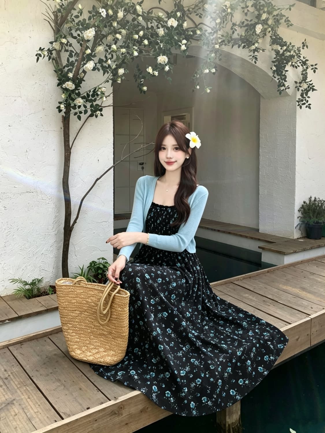 빅 사이즈 해변가 휴가 기다려라. 꽃무늬 슬립 여름 부드러운 바람 슬림해 보이는 프랑스식 롱 스커트 상세 이미지 1
